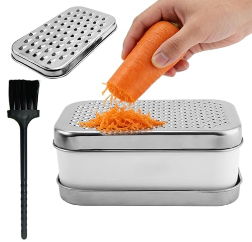 Grattugia per Formaggio, con Spazzola di Pulizia e tritacarne Manuale - Set Grattugia e trituratore per Frutta, Patate, per Frutta, Cipolla, Patata, Carota, preparati