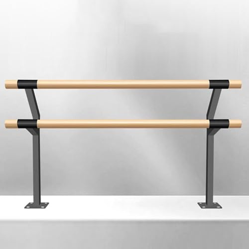 Barre de ballet double à fixer au sol en bois massif avec noyau en acier au manganèse, barre d'étirement robuste pour studio à domicile, idéale pour le ballet, le pilates, l'entraînement physique pour