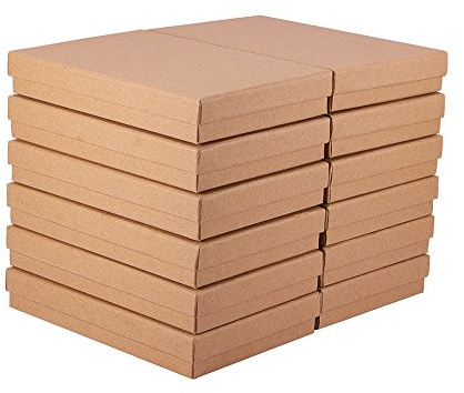 BENECREAT 12 Pack Halskette Ring Box 18x12,5x3cm Kraft Brown Rechteck Karton Schmuckschatullen Große Geschenkbox für Hochzeit Party