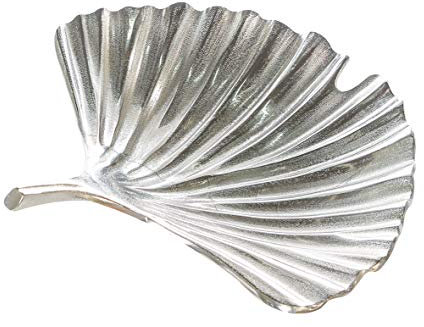 Casablanca Deko-Schale Ginkgo - aus Aluminium silberfarben Antikfinish D 33 cm