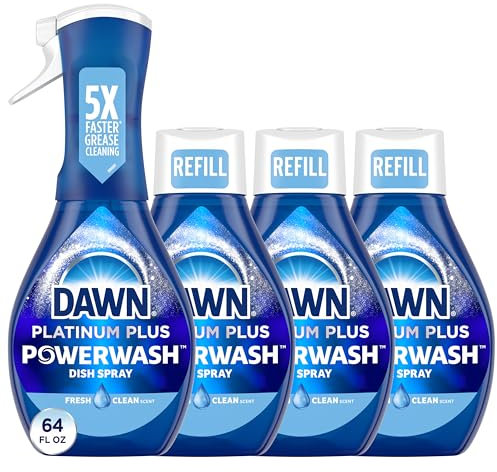Dawn Platinum Powerwash Geschirrspray, Spülseife, frischer Duft, 1 Spray (473 ml) + 3 Nachfüllpackungen (je 473 ml) (473 ml) (4 Stück)