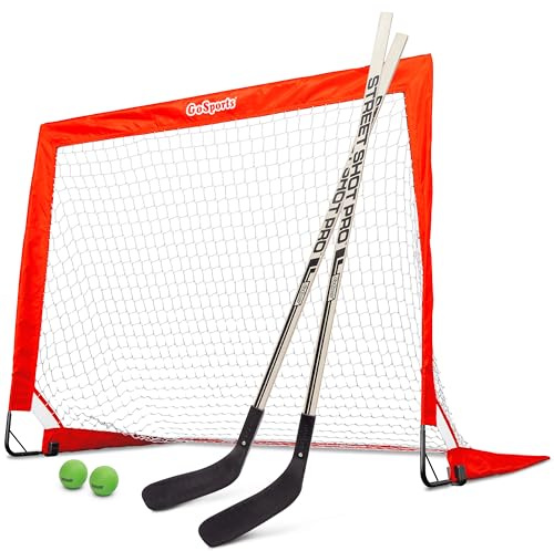 GoSports Hockey Street Set - Includes Pop-Up Goal and 2 Hockey Sticks with 2 Balls