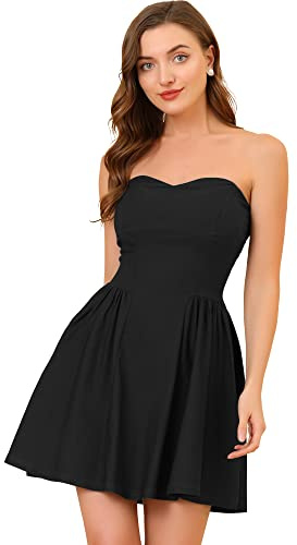 Allegra K Women's Sexy Strapless Party Dress Sweetheart Neck Off Shoulder Sleeveless Halloween Mini Dress X-Large Black