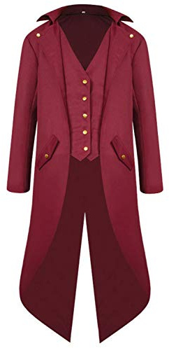 Sangdut Medieval Vintage Halloween Tailcoat Jacket Costumes for Boys, Gothic Victorian Frock Coat Uniform, Children Steampunk Victorian Renaissance Vampire Cosplay Outfits for Kids (Red, S)