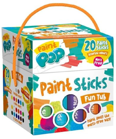 Paint Pop - Paint Sticks For Kids - 20 Pack Assorted Colours & Fun Storage Tub - Twist & Paint, Mess-Free, Fast Drying Action, Easy Clean Up, Vibrant Colours, Multi-Surface