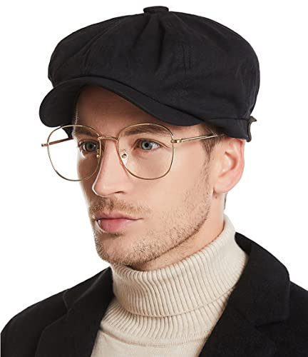 Clakllie Schiebermütze Herren Schirmmütze Britischer Stil Baskenmütze Retro Newsboy Driving Tellermütze Schlägermütze Ballonmütze Baskenmütze Ivy Cap Barett Mütze,Black