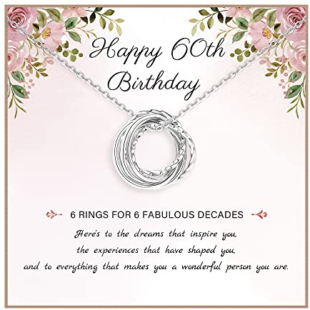 60th Birthday Gifts for Women 925 Sterling Silver Birthday Necklace 3 4 5 6 7 Decade Interlocking Circles Necklace Happy 30th 40th 50th 60th 70th Birthday Necklaces for Daughter Mom Birthday Jewelry