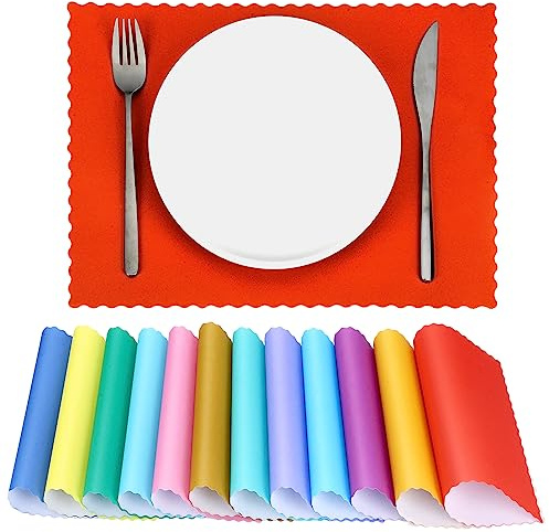 Panelee 240 Pcs Colorful Disposable Paper Placemats 10 x 14 Inch Rainbow Paper Place Mats with Decorative Wavy Scalloped Edge Blank Table Mats for Easter Wedding Catering Dining Party (Multicolor)