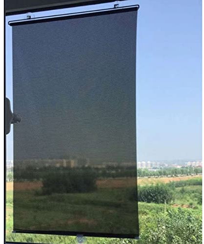FENGSHOUU Einziehbares Saugnapf-Rollo-Fensterrollo,Verdunkelungsrollo,ohne Bohren Balkon Dachfenster Sonnenschutz-Sichtschutz Rollo,Auto Sonnenblende,Für Küchen-Büro (W68xH125cm(27x49in),Black)