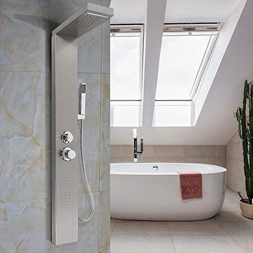 Duschpelare i rostfritt stål, borstat duschpanelsystem, väggmonterad duschpelare spray vattenkran, 15 x 47 x 130 cm (rostfritt stål)