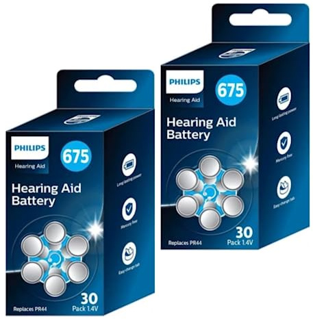 PHILIPS 1,4 V batterier för hörlurar 675 (Hearing Aid Battery) ZA675B6A/00, premium zink Air-teknik, lång batteritid, öppen flik, typ PR44 och ZA675, 60 st