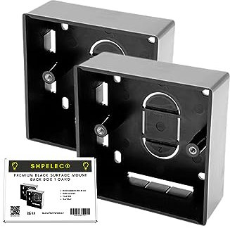 SHPELEC® Caja negra montada en superficie – Individual/doble, elegante y duradera para montaje de dispositivos eléctricos, cumple con BS 5733 (2 x 1 banda (individual)