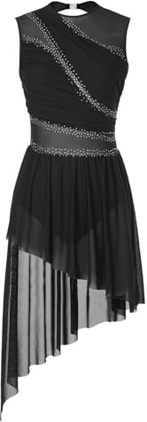 Aislor Robe Danse Contemporain Femme Justaucorps Patinage Artistique Compétition Robe Cours De Danse Latine Moderne Costume Performance Type C Noir S