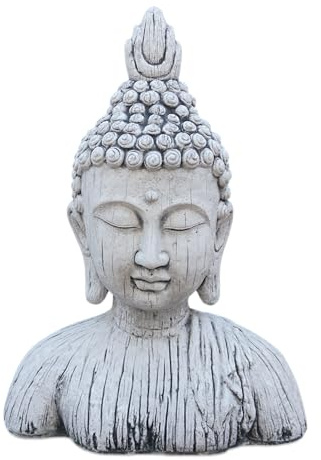 gartendekoparadies.de Statue de buste de Bouddha en pierre massive, hauteur 57 cm, 20 x 40 cm, gris, 28 kg, en pierre reconstituée résistante au gel