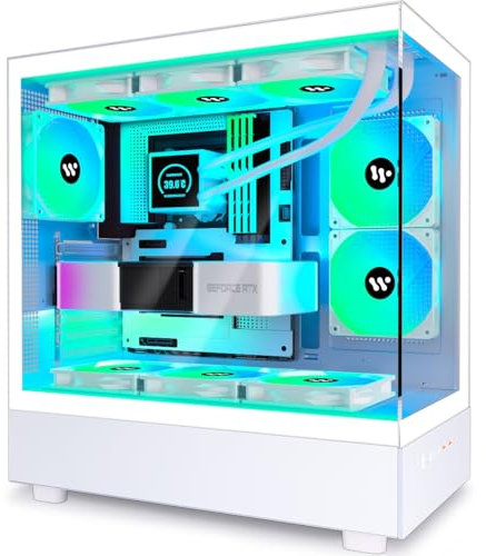 KEDIERS Case PC - ATX Tower Case in vetro temperato con 6 ventole ARGB G800, bianco