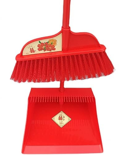 WHDEOY YJLYQF Besen und Kehrschaufel/Besen, verbessertes Besen- und Kehrschaufel-Set, ausziehbarer Besenstiel und Kehrschaufel-Kombination für Zuhause, Küche, Zimmer, Büro, rote Besen- und