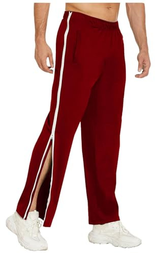 Gefomuofe Herren Trainingshose Seitlicher Knopfleiste Hosen Split Basketball Trainingshose lastischer Bund Jogginghose mit durchgehendem Reißverschluss Reha Hose