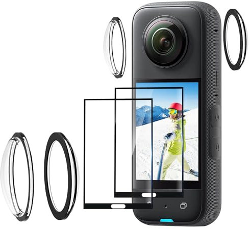 Goerpn For Insta 360 X3 Lens Guards with Screen Protector Tempered Glass 0.3mm 9H Hardness Film Screen Protective Cover Accessories Ultra HD Scratch Resistant Anti-Bubble