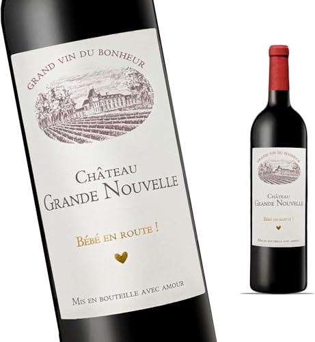 FunFest - Lot x2 Etiquettes Bouteille de Vin Annonce Grossesse - Château Grande Nouvelle - Famille (Style Vin rouge)