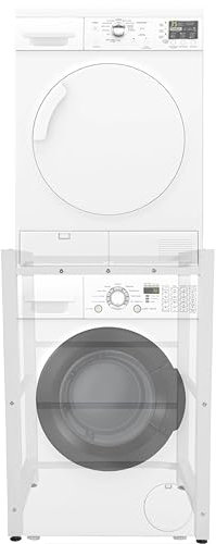 DELUKE® Waschmaschinengestell KAMED - Stahl, 105x75x62cm, Universal | Waschmaschinenregal Waschmaschinenuntergestell Zwischenbau Waschmaschine Trockner Zwischenbausatz Stapelbausatz | Weiß