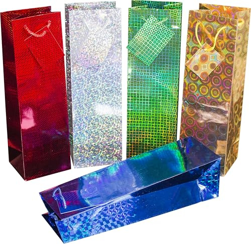 HEKU Lot de 10 sacs à bouteilles multicolores avec revêtement hologramme I 5 couleurs (rouge, argent, vert foncé, or, bleu foncé), 33 x 10 x 9 cm, idéal pour le vin et les spiritueux I Respectueux de