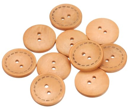 QUARKZMAN 10 Pièces Boutons de Couture en Bois, 25mm Diamètre x 4.5mm Épaisseur Boutons avec 2 Trous Ronds Bord en Pointillés pour Remplacement Vêtements DIY Artisanat Décoration, Beige