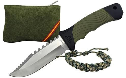 Planta Color Cuchillo 23,7 cm 3Cr13MoV con tramo serrado + Pulsera Paracord Ajustable + Monedero de Piel Serraje 11×7,5 cm – Camping, Bushcraft y Senderismo | Funda ABS.