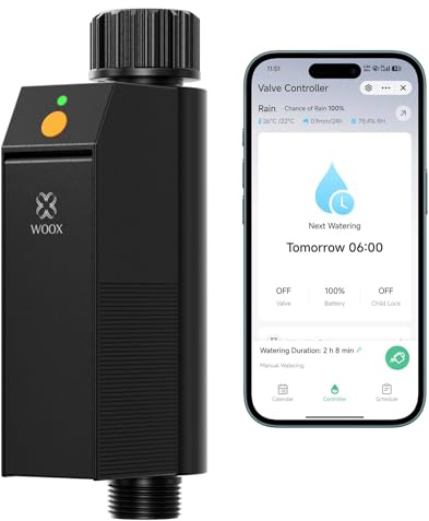 WOOX Programmatore Irrigazione WiFi Intelligente, Senza Hub Richiesto 2,4GHz Timer Irrigazione, App/Controllo Vocale, IP65 Impermeabile Centralina Irrigazione Automatica, Ritardo Pioggia & Manuale