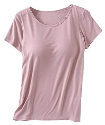Toppar för kvinnor med inbyggd BH plus storlek hylla bh t-shirts yoga gym sport undertröjor sommar grundläggande bekväma avslappnade kortärmad undertröjor underkläder
