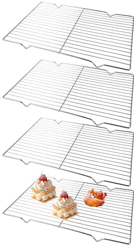 4 stycken kylgaller i rostfritt stål, 30 cm × 20,5 cm rektangulärt | maskintvättbart, kylgaller rektangulärt, kakgaller för bakning, matlagning, kylning, grillning, rostfri och hållbar (silver)