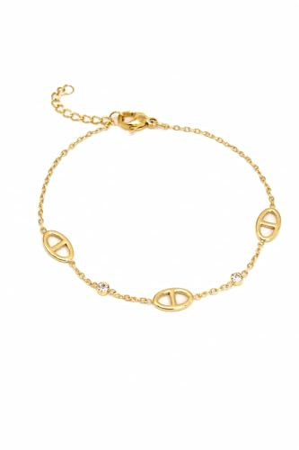 SAPHY Bracelet Femme Maille Marine – Acier Inoxydable Hypoallergénique – Strass Scintillants – Élégant et Intemporel – Pochon Cadeau Inclus (Doré)