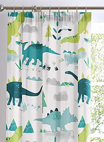 Bedlam - Dino - Glow In The Dark Lined Pencil Pleat Curtains - 66 Width x 72 Drop (168 x 183cm) in Multicolour