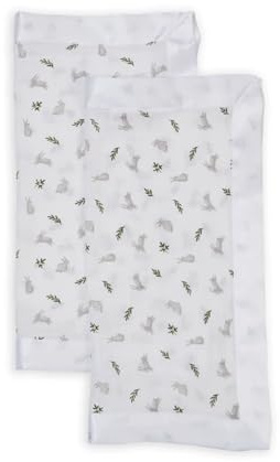 Lulujo Security Lovey filtar | unisex mjukaste andningsbara bomull muslin säkerhetsfilt set med silkeslen satintrim | neutral tröstande filt för flickor och pojkar | 40 x 40 cm | kaniner