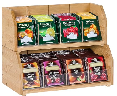 TIOPGHAD Teebeutel, 2-lagig, stapelbar, Bambus-Organizer, Teebeutel, Aufbewahrungshalter, Teebeutel-Station für Schrank, Arbeitsplatte, Büro (patentiertes Design)