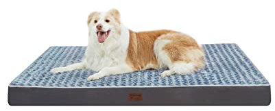 Dog Bed Mats for Large Big Dog - Orthopedic Dog Pet Durable Crate Bed Mattress of Thick Egg Foam Crate, Rose Plush Washable Cover, Waterproof Lining and Non-Slip Bottom(L(36''x27''x3''), Grey Side)