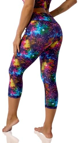 Yoga Capri Leggings with Pockets for Women Squat Proof Printed Workout Buttery Soft Leggings Rainbow Galaxy Nebula X-Large