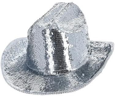 Smiffys Sombrero de vaquera Fever Deluxe con lentejuelas, plateado