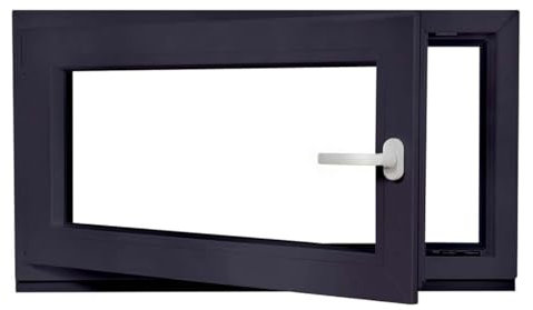 Aluplast - Kunststofffenster Anthrazit Breite100 cm x Hohe 40 cm - Garagenfenster/Gartenhausfenster/Kellerfenster 2-fach Verglast - DIN Links - Funktion Dreh Kipp