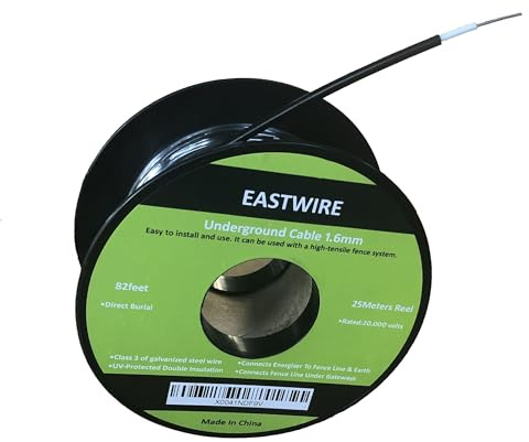 eastwire Electric Fence Double Insulated Wire Underground, Electric Fence Double Insulated Underground Hard Cable, Direct Burial (1.6mm, 25meters/82ft)