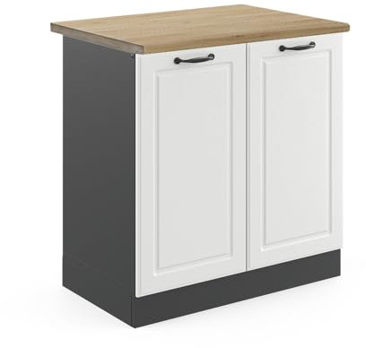 Vicco Spülenunterschrank R-Line, Weiß Landhaus/Anthrazit, 80 cm, AP Eiche
