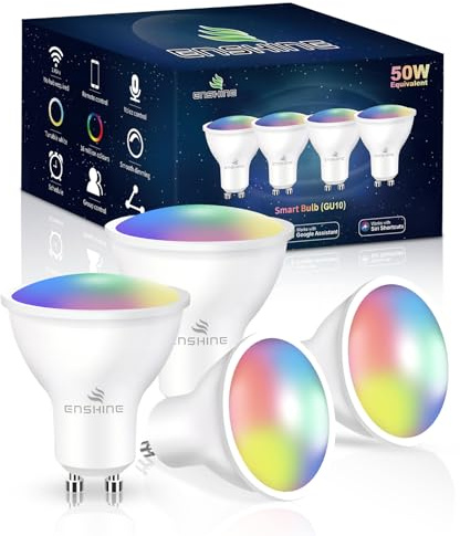 Enshine GU10 Smart Bulb, Tunable White and RGB Colour WiFi Light Bulbs, Compatible with Alexa and Google Home, Music Sync, Remote Control, High Brightness, 5W(50W), No Hub Required, 4 Pack