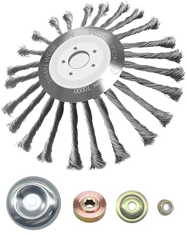 Viilich Cepillo para malas hierbas,255 x 25,4 mm,cónico,con 4 adaptadores,desbrozadora,cepillo de alambre,Cepillo para desmalezas para Eliminar eficazmente Las Malas Hierbas y el Musgo (10 Pulgadas)