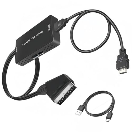 PKOUVOO Convertitore Scart a HDMI, Supporto 720P/1080P HDMI Interruttore di Risoluzione, Adattatore per N64/PS2/Wii/DVD/STB/Sky/VHS/VCR