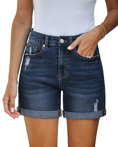 Vetinee Bermuda Femme Été Short Jean Femme Taille Haute Bleu Crépuscule Taille M pour Les Tailles EU 38 à 40
