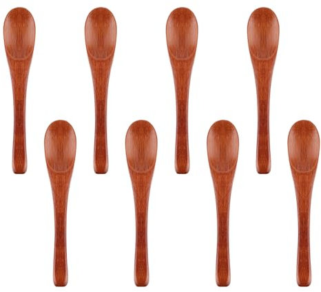 8pcs Small Wooden Spoons, 3.94x0.79in Phoebe Wood Handmade Tiny Wooden Teaspoon Scoop Mini Condiment Spoons Utensils for Salt Sugar Honey Coffee Sauces Dips Mustard Spice Jars Cooking