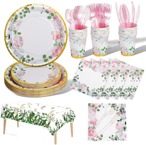 Nkaiso 141 Piezas Vajilla para Fiesta de Flores, Cumpleaños Niño Party Decoración Set, Juego de vajilla para Fiestas Platos Vasos Servilletas etc Party Cubiertos -20 Invitados