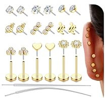 JeweBella 20G 18G 16G Helix Piercings Chirurgenstahl Tragus Piercing Gold Silber Labret Piercing Nasenpiercing Lippenpiercing Nasenstecker Piercing Ohr Conch Medusa Piercing Set 6/7/8MM