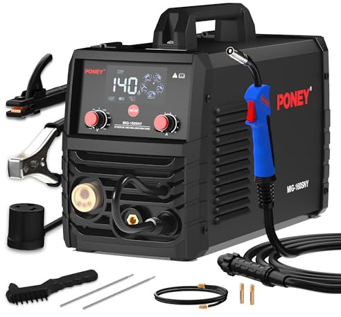PONEY Saldatrice 140A MIG 110V/220V - 5 in 1 MIG/MAG/FLUX/TIG LIFT/MMA saldatrice con inverter IGBT di controllo sinergico e display digitale