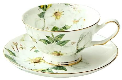 KKRANG Juego de Tazas de té de Porcelana Fina de 220 ml con platillo, diseño de Camelia, Taza de café de cerámica, Tazas de café expreso, Taza y platillo