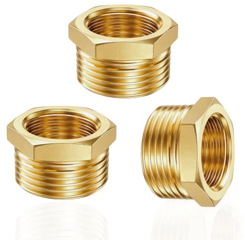 Mässing reducerare stycke G1/2 tum till G3/8 tum (AG Ø 20,3 mm x IG Ø 15,3 mm), 4 stycken reducering gängmontering DN15 yttre gänga X DN10 invändig gänga, AG/IG reducering, reducerare av mässing
